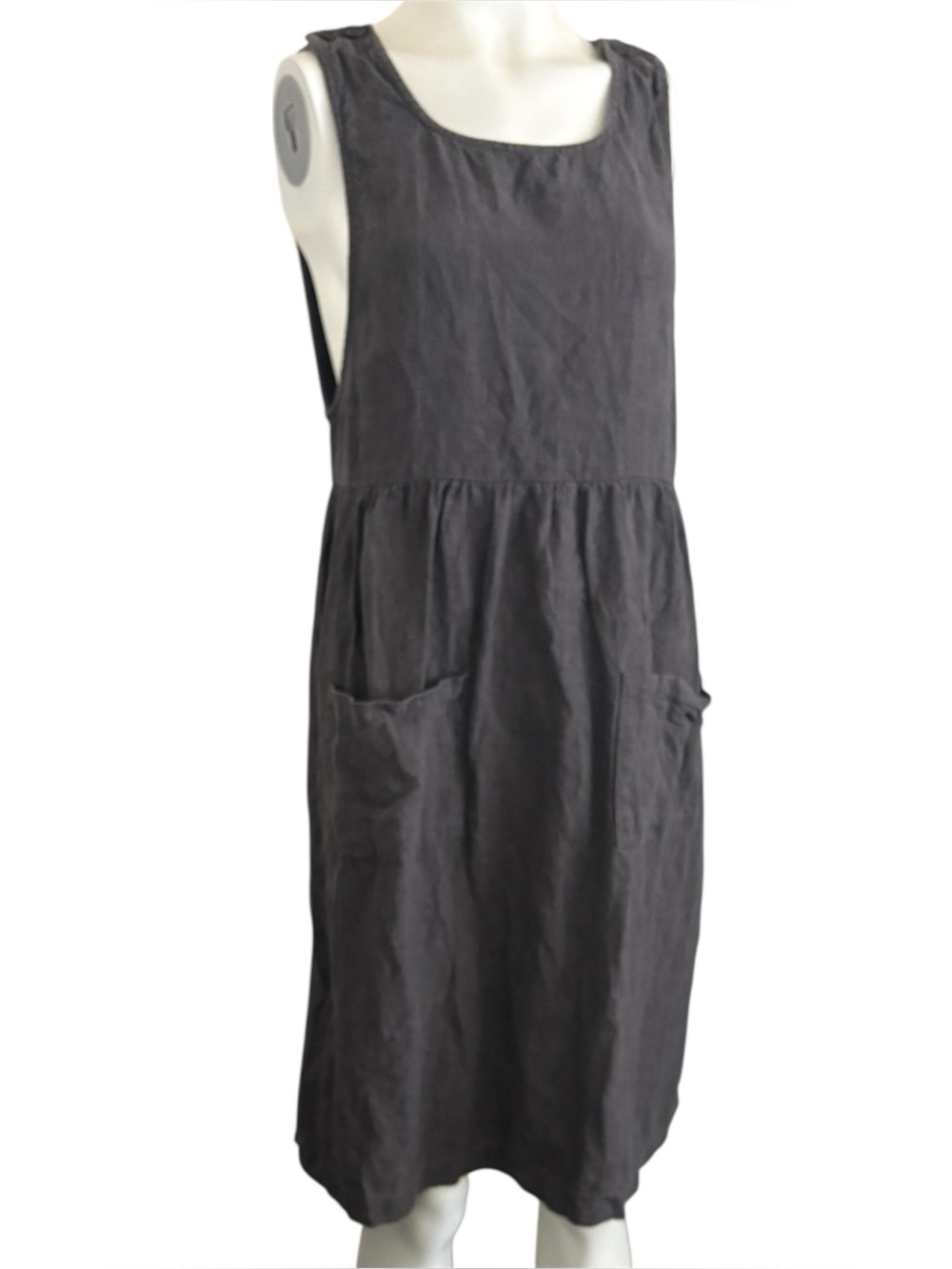 Pyne & Smith, sz M pinafore layering dress with pockets tie back Grey
